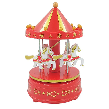 Carrossel Musical Natal Vermelho e Dourado