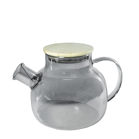 Chaleira de Vidro Fume com Tampa de Bambu e Coador no Bico 1000 ml