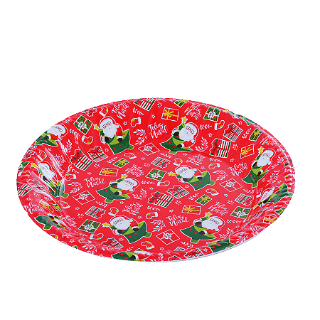 Bandeja de Plástico Redonda Natal Vermelha