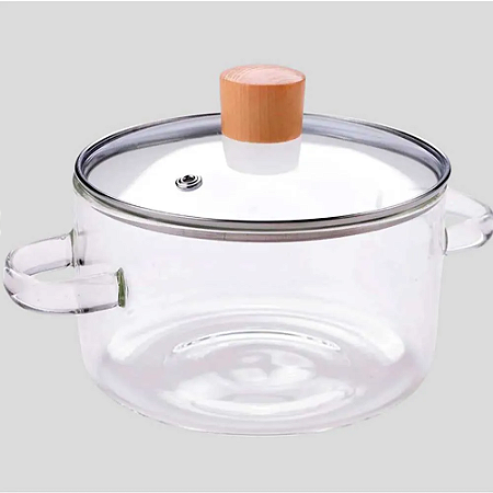 Panela de Vidro Transparente com Puxador Bambu 1,5 Litros