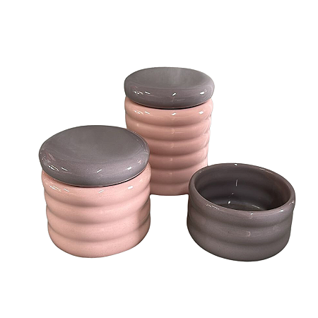 Kit Higiene Ondulado Rosa e Cinza Sem Bandeja - 03 Peças