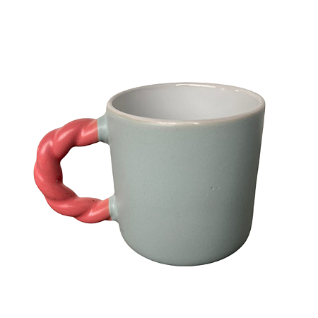 Caneca De Cerâmica Verde Com Alça Rosa
