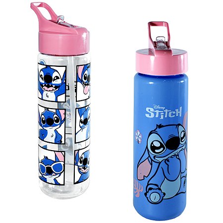 Garrafa Squeeze de Plástico com Canudo Stitch