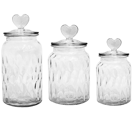 Conjunto de Potes de Vidro Puxador Coração