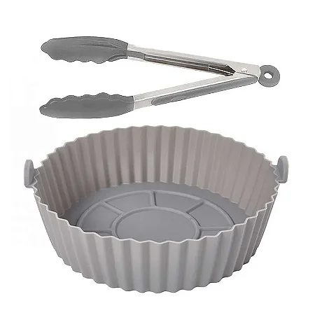 Forma de Silicone Redonda para Air Fryer  com Pegador