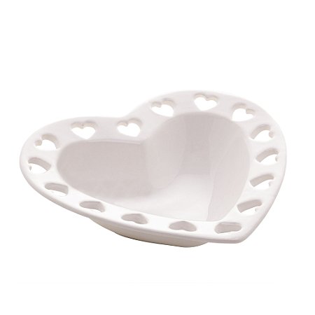 Bowl de Coração de Cerâmica com Borda Vazada Branco 14 cm