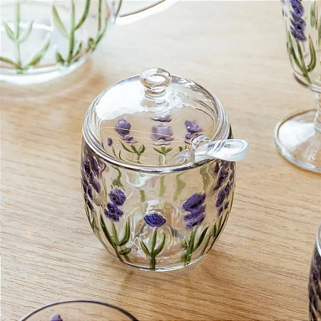 Açucareiro em Vidro Lavanda Com Colher