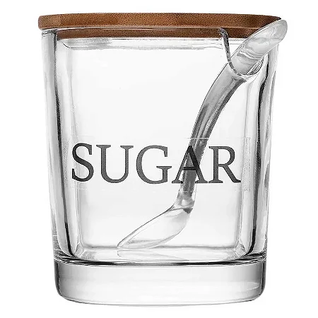 Açucareiro Basic de Vidro com Tampa de Bambu e Colher