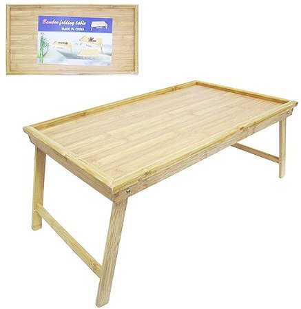 Bandeja de Cama de Bambu com Pés Retráteis