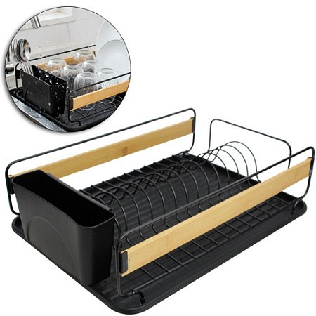 Escorredor de Louça Baixo Preto e Bambu