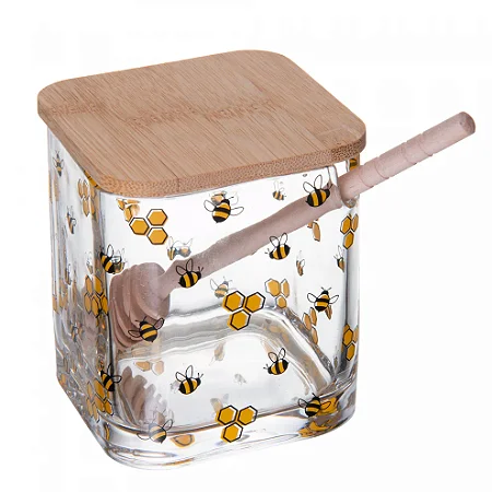 Meleira com Tampa e Pegador de Bambu Bee 8cm x 9,5cm Vidro Lyor