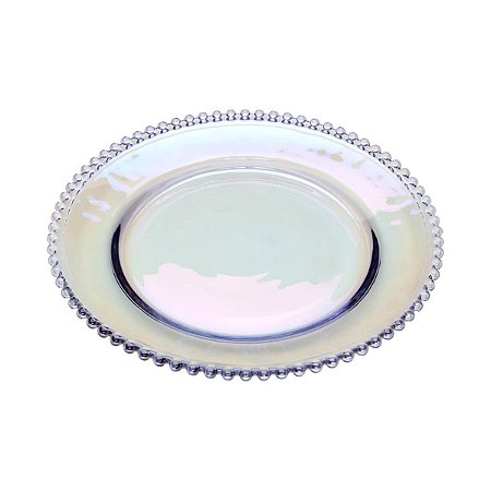 Prato de Vidro para Sobremesa com Borda de Bolinha Pearl Furta-Cor 20 cm