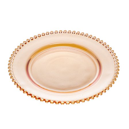Prato de Vidro para Jantar com Borda de Bolinha Pearl Âmbar 28 cm