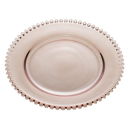 Prato de Vidro para Jantar com Borda de Bolinha Pearl Fumê 28 cm