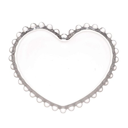 Mini Prato de Coração de Vidro com Borda de Bolinha Pearl Transparente 12 cm