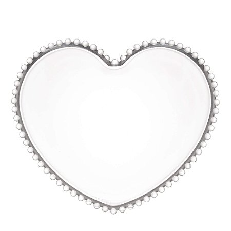 Prato de Coração de Vidro para Jantar com Borda de Bolinha Pearl Transparente 25 cm