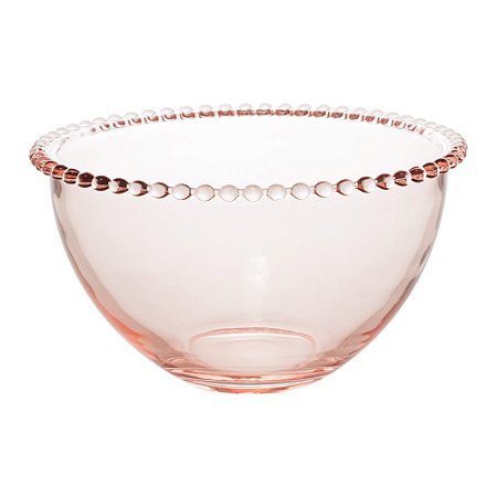 Bowl de Vidro com Borda de Bolinha Pearl Rosa Alto 14 cm