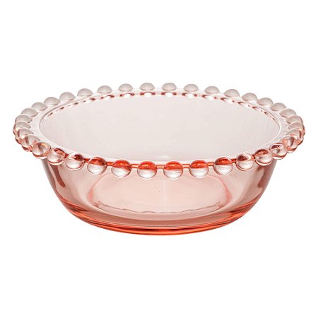 Bowl de Vidro com Borda de Bolinha Pearl Rosa 14 cm