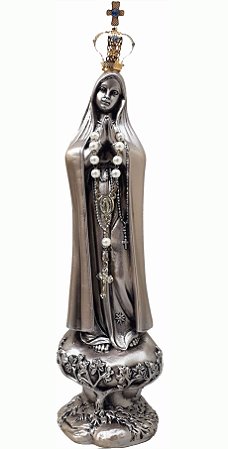 Nossa Senhora de Fátima em resina cor prata