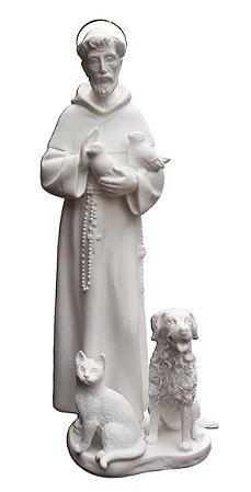 São Francisco de Assis com Cachorro Gato e Pássaros em Resina