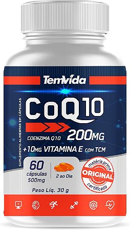 Coenzima Q10 COQ10 + Vitamina E + TCM 60 Caps 500mg Tem Vida