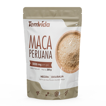 Maca Peruana Negra e Dourada 250g 5000mg Solúvel Sabor Natural Tem Vida