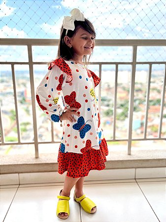 Vestido Algodão Borboleta Poá