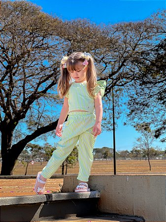 Conjunto Calça Listrinhas Verde - 04 anos