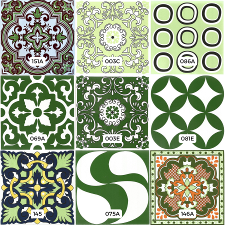 Kit de Azulejos Decorados 11 - 9 Peças - Modelos 151a / 003c / 86a / 69a / 003e / 81e / 145 / 75a / 173