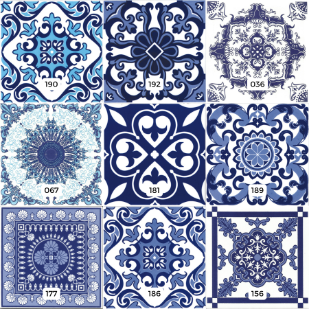 Kit de Azulejos Decorados 14 - 9 Peças - Modelos 156 / 181 / 186 / 189 / 177 / 190 / 192 / 036 / 067