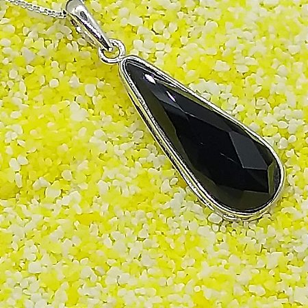 Corrente Veneziana e Pingente em Prata 925 com Gota de Ônix facetada