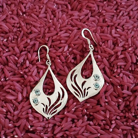 Brincos em Prata 925 com 2 Topázios Azuis