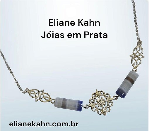 Corrente em Prata 925, Ágata Colorida e Prata trabalhada