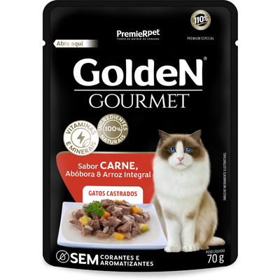 Ração Úmida Golden Gourmet Gatos Castrados Carne 70 g