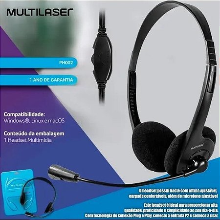 Fone Para Notebook E Pc C/ Microfone Headset Preto