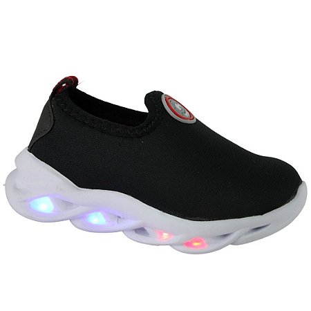 Tênis Infantil Luz Led Preto Calce Fácil Conforto Macio Botinho Colegial BT1100