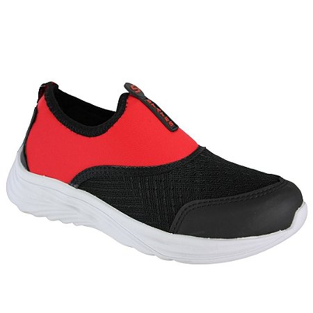 Tênis Infantil Preto Vermelho Calce Fácil Antiderrapante Macio ST465