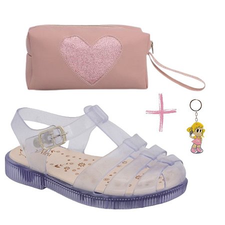 Kit Sandália + Bolsinha + Chaveiro Bebê Transparente 956EM