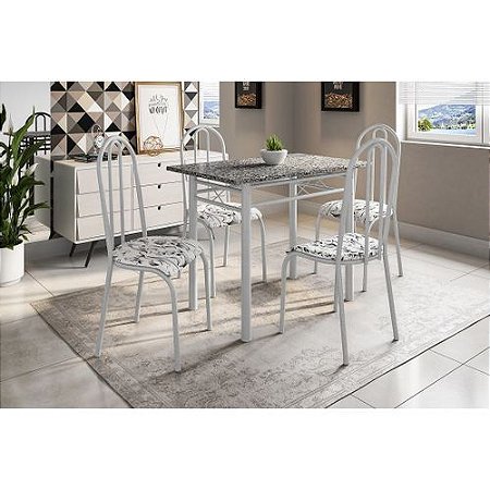 Conjunto Mesa Genebra com 4 Cadeiras Alicante Fabone Branco Prata com  Branco Floral - Wessler Store