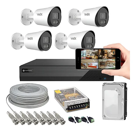 Kit Cftv 4 Câmeras Full Color Bullet Mdx Motorola