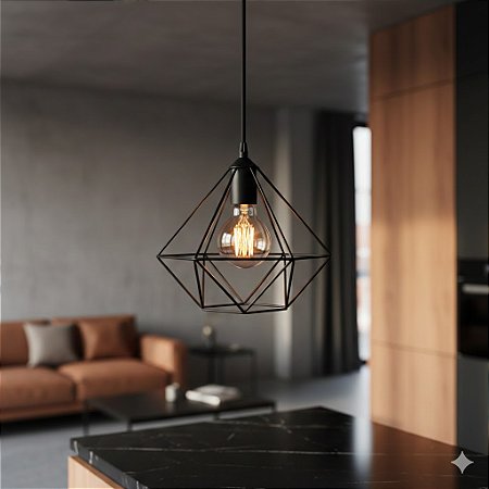 PENDENTE ARAMADO DIAMANTE PRETO 1XE27