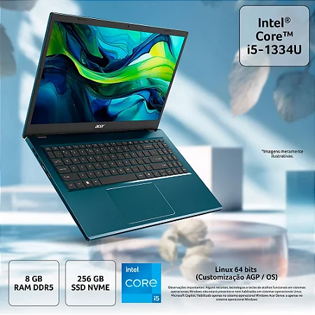 NOTEBOOK ACER ASPIRE GO 15 15,3" WUXGA IPS AG15-51P-54EV/ I5-1334U/ 8GB/ 256GB/ LINUX