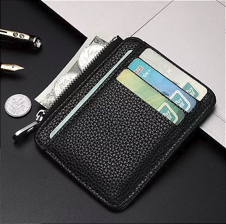 Porta Cartão 3 em 1 Unissex Couro Sintético Com Ziper