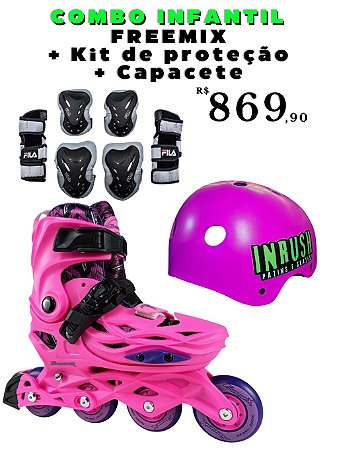 COMBO PATINS INFANTIL Freemix ROSA + kit infantil FILA + Capacete