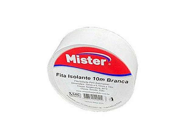 Fita Isolante 19mm x 10m Branca Mister