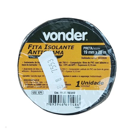 Fita isolante 19 MM x 20M Vonder