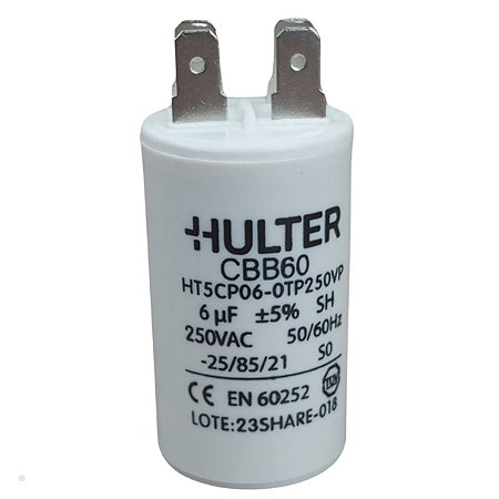 Capacitor 6uf 250V Hulter Plástico