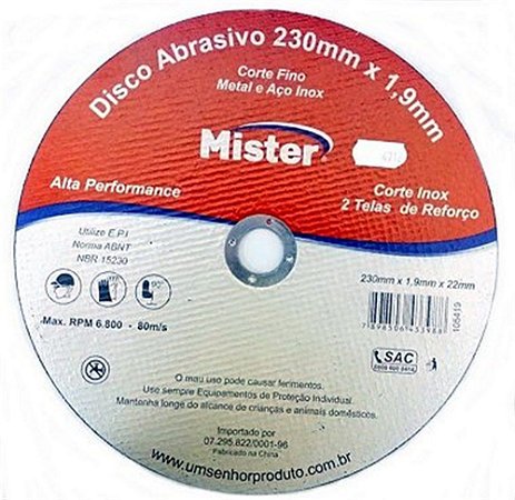 Disco Corte Aço Inox Mister 228 X 1,9 X 22Mm