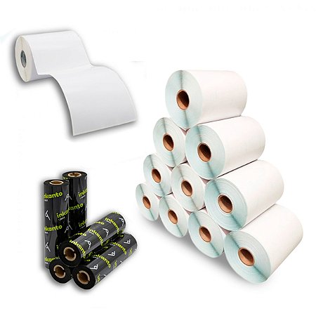 Kit 20 Rolos Etiqueta 10x15 100x150 Couche Serrilha + 10 Ribbons Cera
