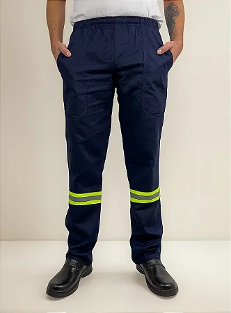 Calça De Uniforme Brim Com Faixa Refletiva